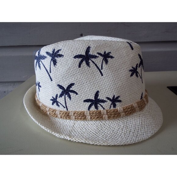Fedora Palm Tree Print White Straw Hat NEW - Picture 2 of 7